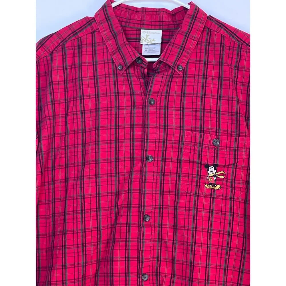 Disney Store Men's Red Plaid Button Down Lightweight Shirt - XL